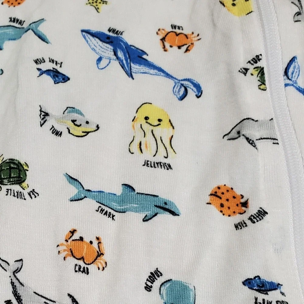 Milkberry White Blue Ocean Bamboo One Piece Pajama Baby Boy 6-9‎ Months Cozy